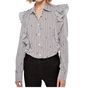 Kate Spade NY Women’s Penquin Ruffles Long Sleeve Blue White Blouse New* medium